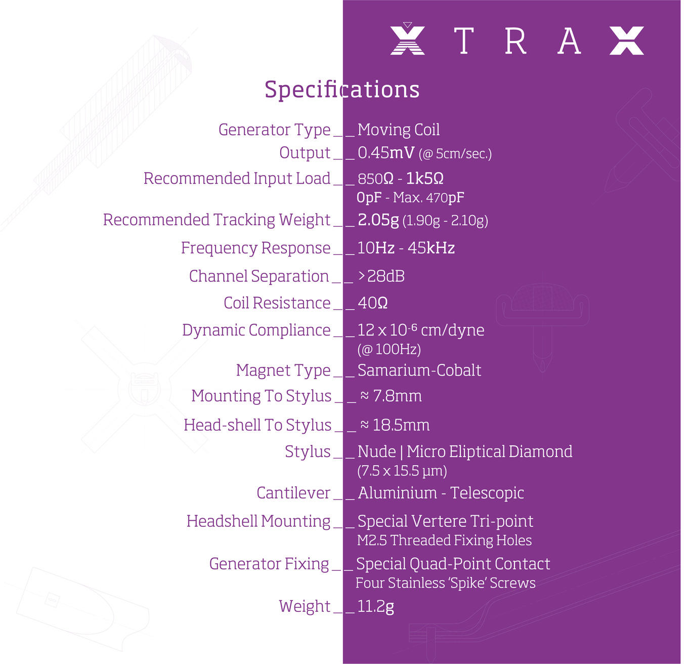 Specifications Vertere XtraX
